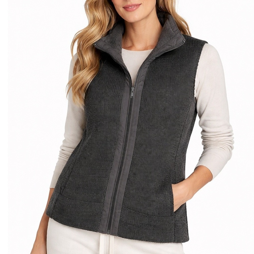 Eileen Fisher Merino Wool Vest Womens Large Gray Outdoor Zip Minimalist
